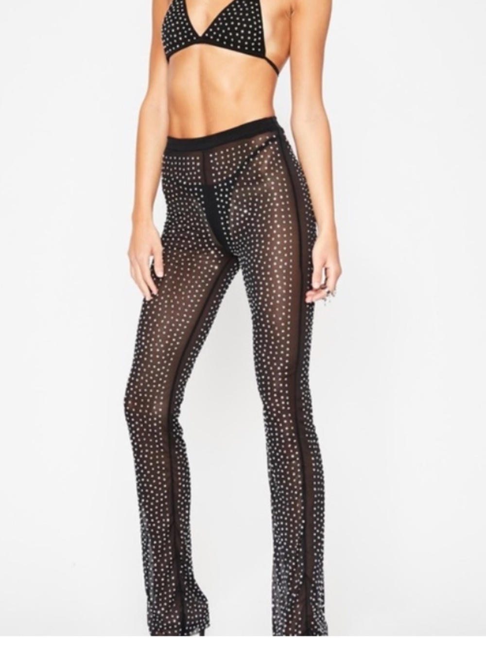 Black Rhinestone Leggings Sparkly Glam Disco Festival Party Pants Size Medium